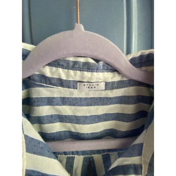 STUDIO 1886 Blue White Asymmetrical Striped Tunic  POCKETS Ladies PLS READ DESCR - Picture 3 of 3
